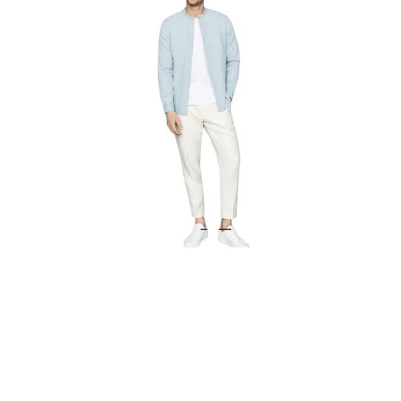 REISS Maine Light Blue  Wash Grandad Collar Shirt Sz: L - Picture 1 of 8
